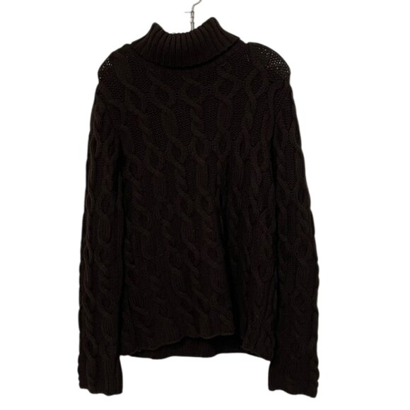 Paul James Brown Wool Cable Knit Turtleneck Sweater Womens Size Large - Picture 1 of 9